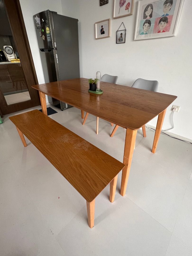 Dining Table Set (1 table + 1 bench + 2 chairs), Furniture & Home