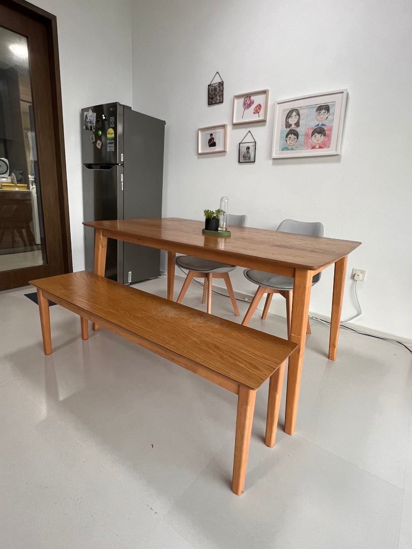 Dining Table Set (1 table + 1 bench + 2 chairs), Furniture & Home