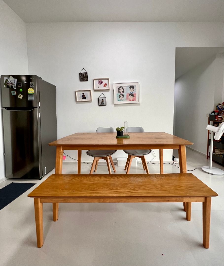 Dining Table Set (1 table + 1 bench + 2 chairs), Furniture & Home