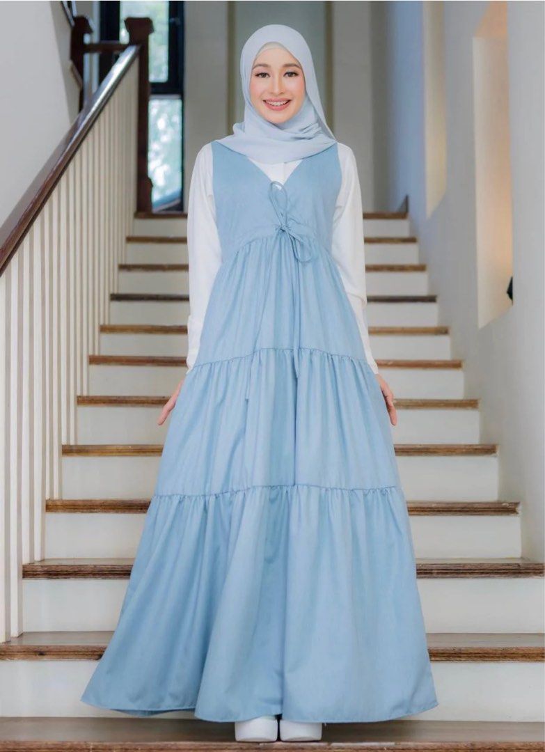 ESTRELLA KL Audrey Dress in Denim Blue, Women's Fashion, Muslimah