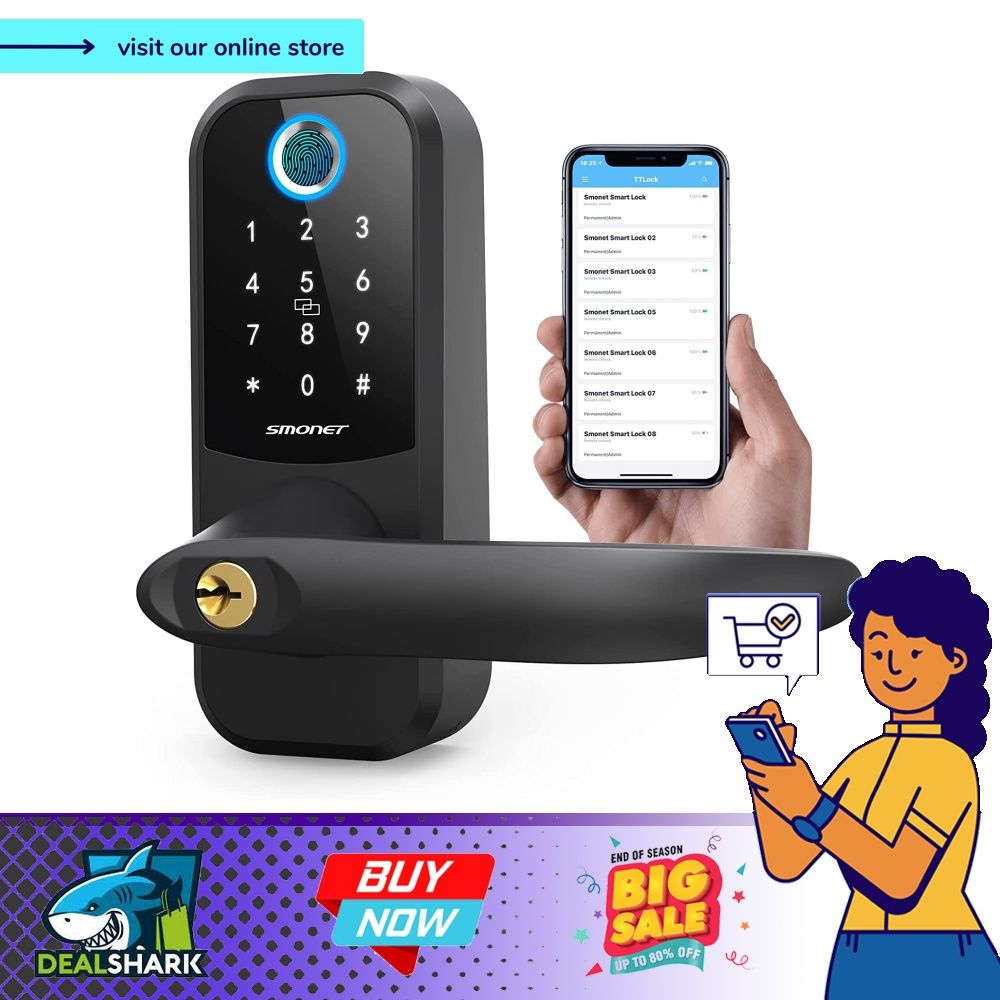 Smart Lock, SMONET Fingerprint Door Lock Smart Deadbolt Keyless Entry -  Electronic Digital Keypad with Biometric Fingerprint, Smartphone App Auto  Lock