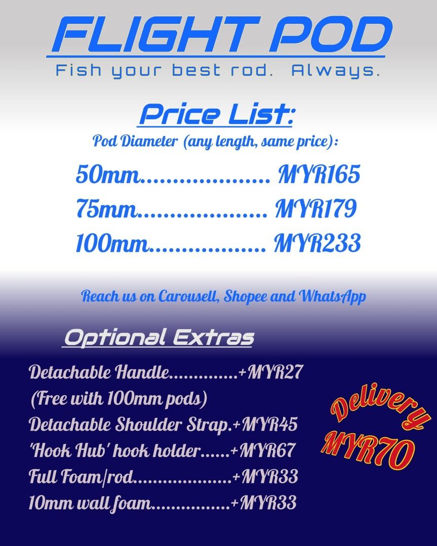 FLIGHT POD fishing rod tube /case / barrel (custom length), Sports  Equipment, Fishing on Carousell