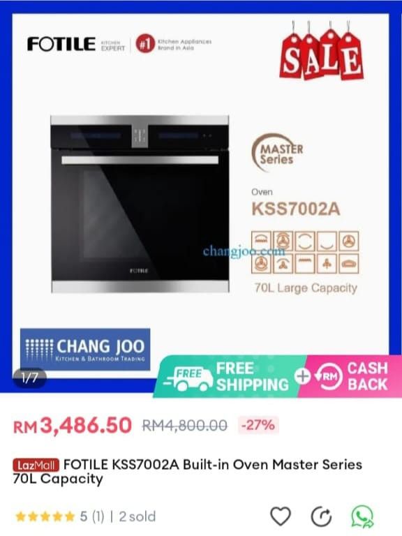 Fotile KSS7002A Builtin Oven 70L Capacity, TV & Home Appliances