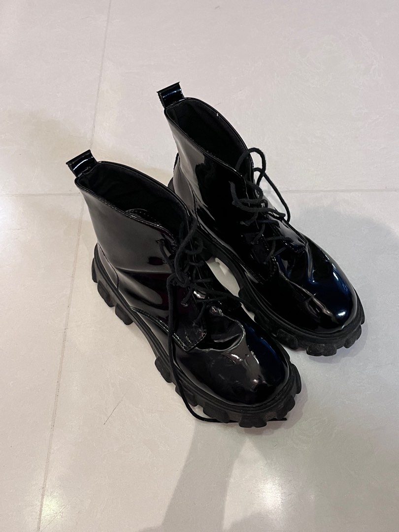 Glossy black combat boots sale