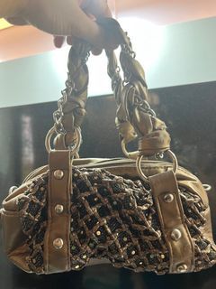 Gold leather beaded handbag