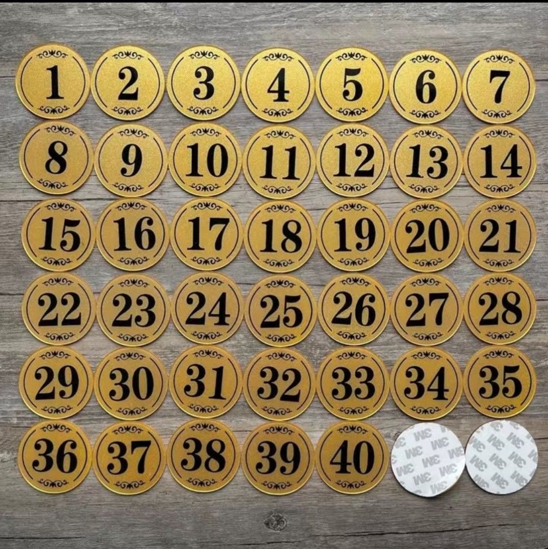Gold Table/Locker Number Plate 18 with adhesive (1 Set) For Sale