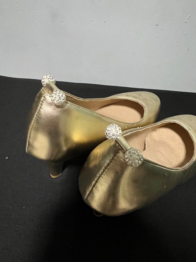 Gold flat heels best sale