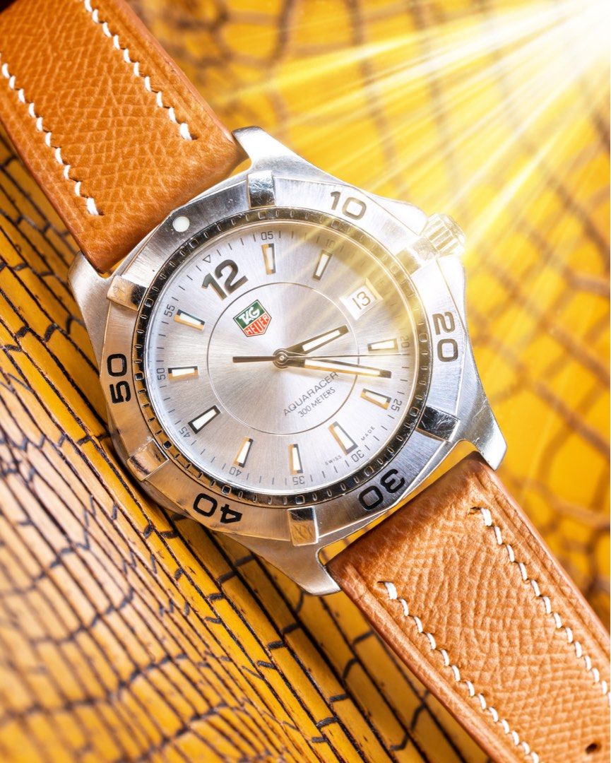 Handmade Hand stitched Watch Strap in Brown Epsom Leather For Client s Tag Heuer Watch