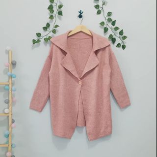 ‼️HARGA NETT‼️ Long Cardigan Outer Blazer Coat Knit Rajut Tebal Premium Baju Hangat Musim Hujan Dingin Fall Spring Autumn Winter Dusty Soft Baby Pink Peach Pastel 🩷