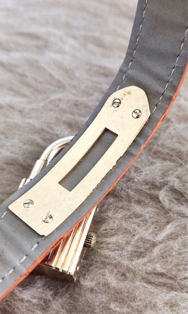 HERMES KELLY GOLD Plaque PADLOCK Quartz Gold & Black Ladies Watch Rare