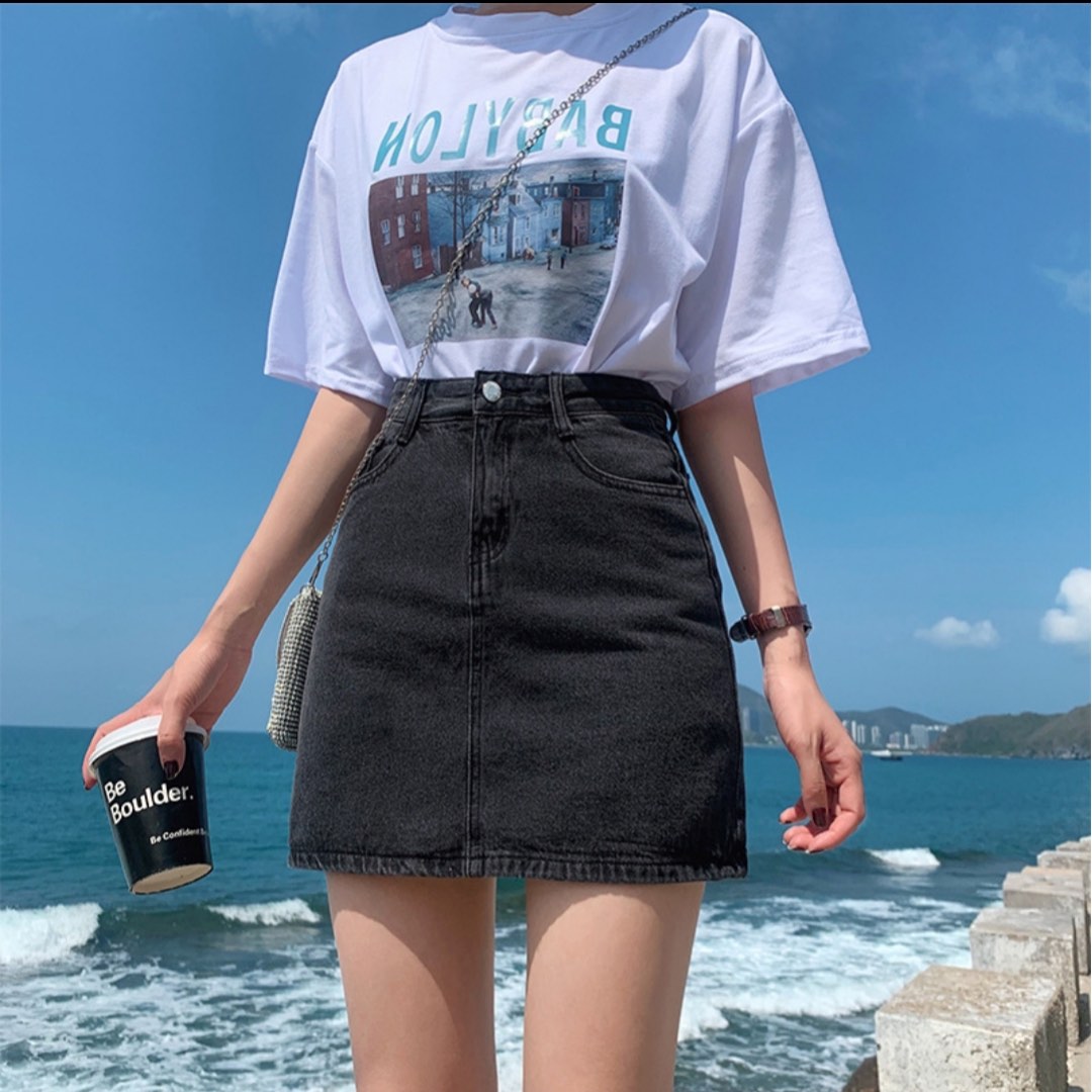 Retro Denim Skirts Women A-Line High Waist Solid Midi Skirt Casual Loose  Korean Trendy Streetwear : Buy Online at Best Price in KSA - Souq is now  Amazon.sa: Fashion