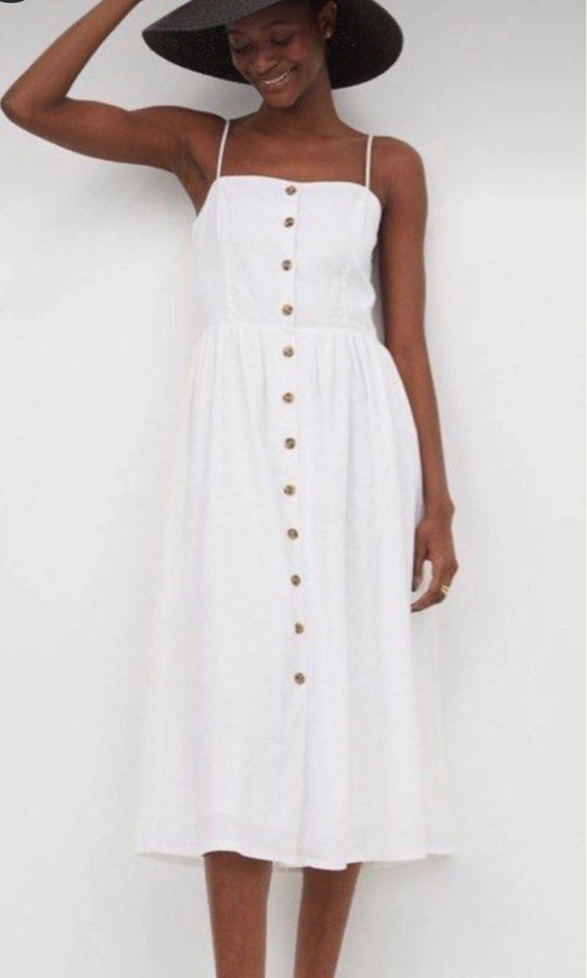H&m white button best sale dress
