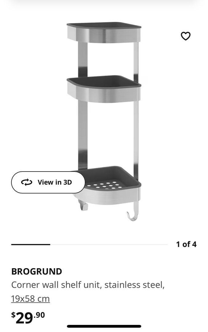 Ikea corner wall shelf unit stainless steel / soap rack, Furniture & Home Living, Bathroom