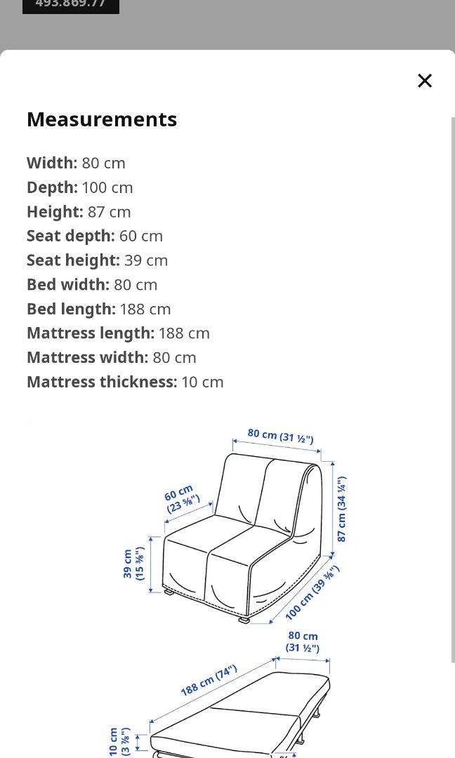 IKEA lycksele folding sofa bed (single), Furniture & Home Living