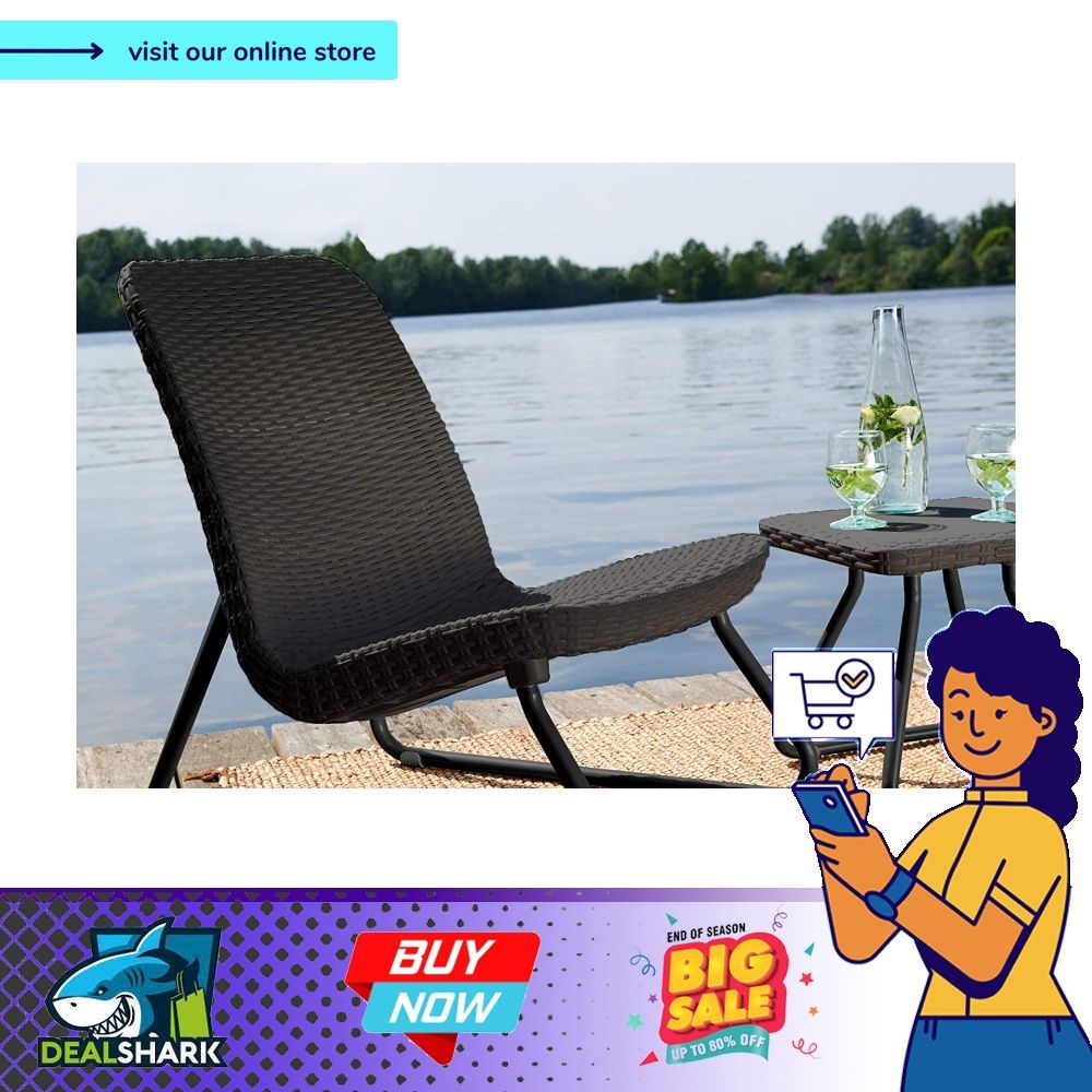Keter Rio 3 Pc All Weather Outdoor Patio Garden Conversation Chair Table Set Furniture Grey
