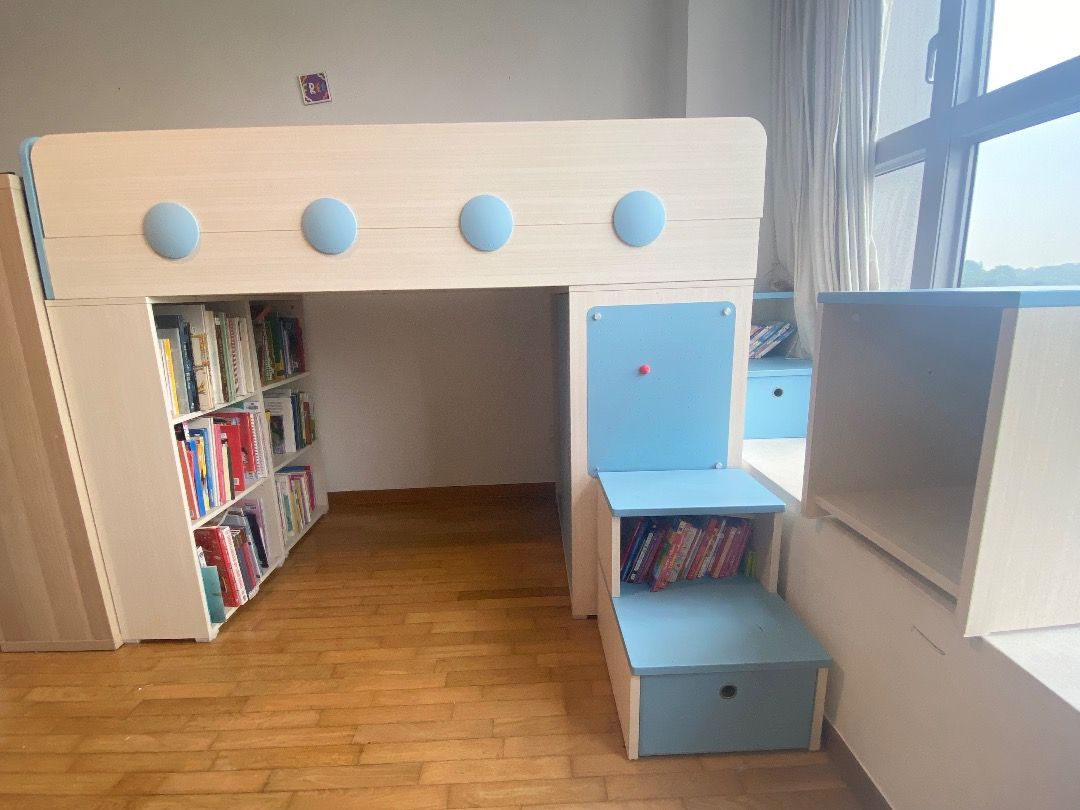 Kid bed with library and wardrobe (Made in Korea), Furniture & Home ...