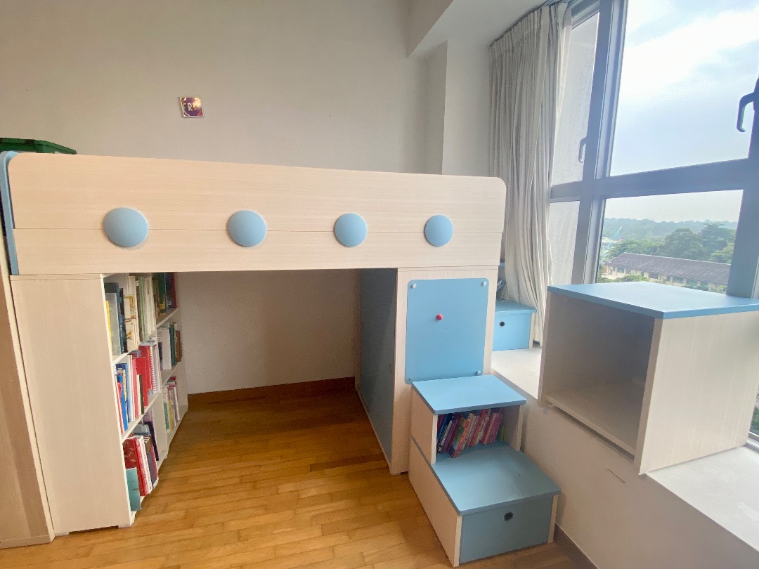 Kid bed with library and wardrobe (Made in Korea), Furniture & Home ...