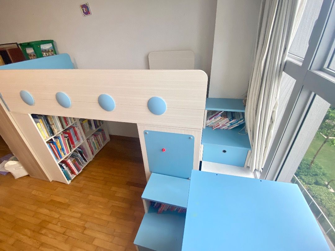 Kid bed with library and wardrobe (Made in Korea), Furniture & Home ...