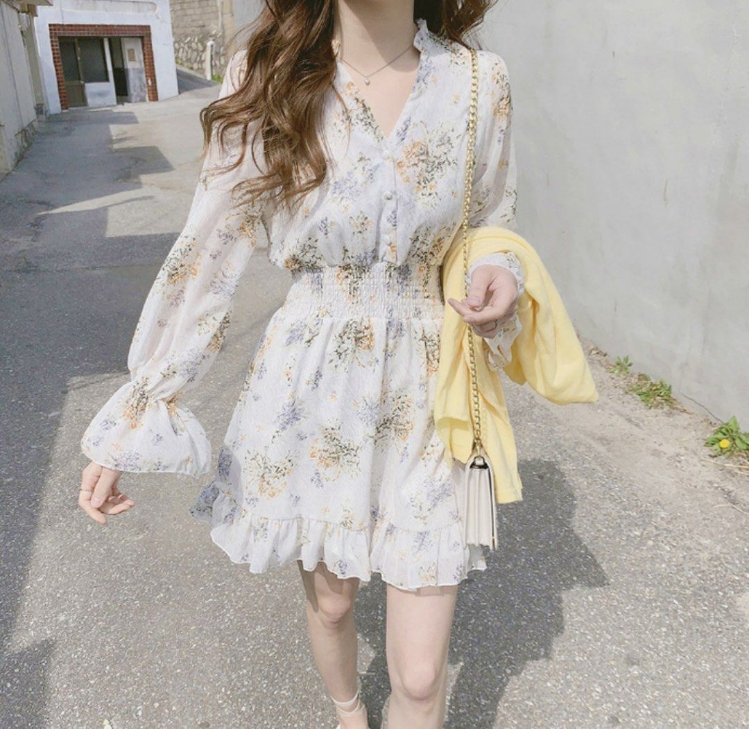 White long sleeve new arrivals chiffon dress