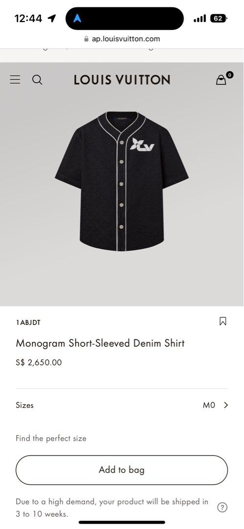 Louis Vuitton 1ABJDT Monogram Short-sleeved Denim Shirt