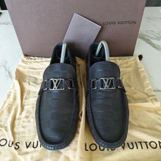 Louis Vuitton Black Damier Leather Santiago Slip On Loafers Size 44 Louis  Vuitton