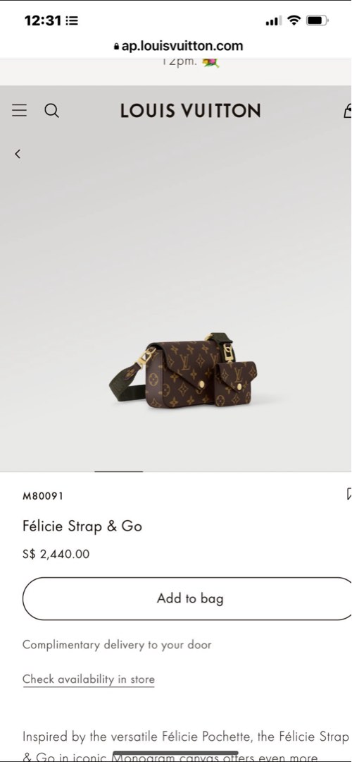 LV M80091 FELICIE STRAP & GO MONOGRAM, Luxury, Bags & Wallets on Carousell