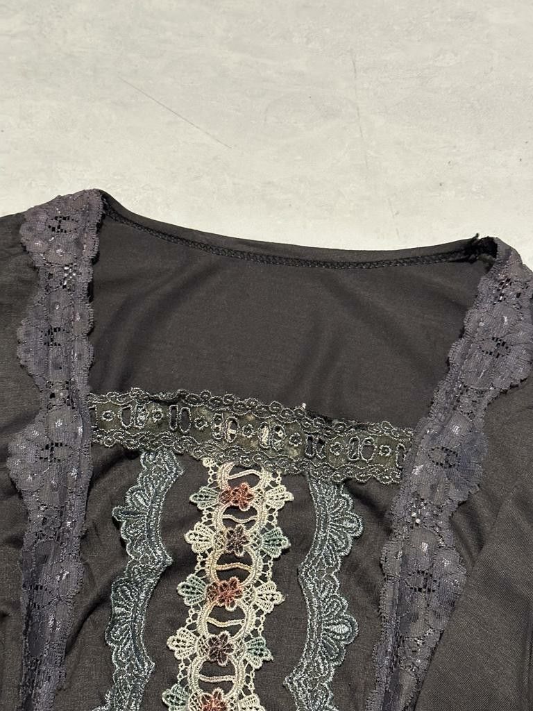 Milkmaid Goth Lace Longsleeve Top | Coquette Cottagecore Black Grey ...