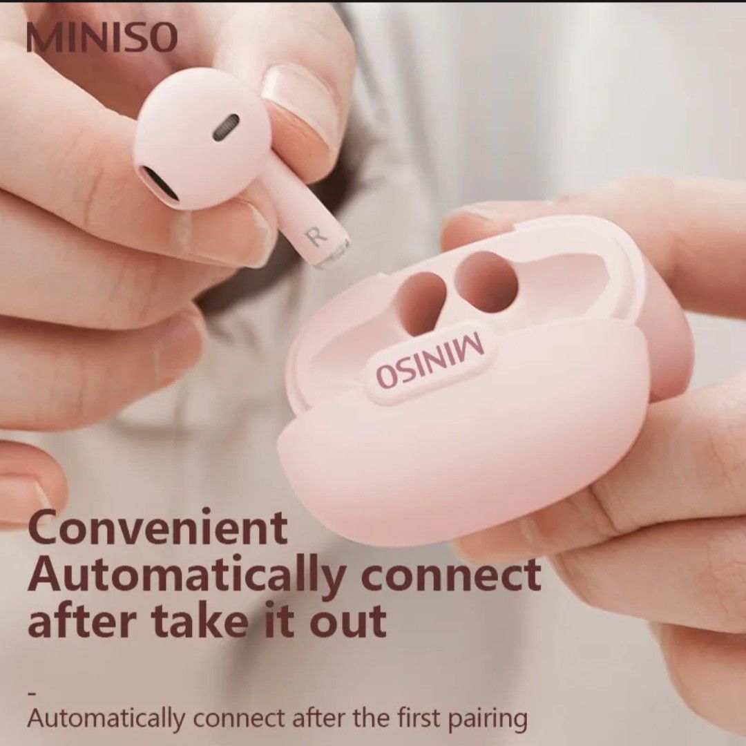 Miniso Bluetooth Earphones( Light Pink ) on Carousell