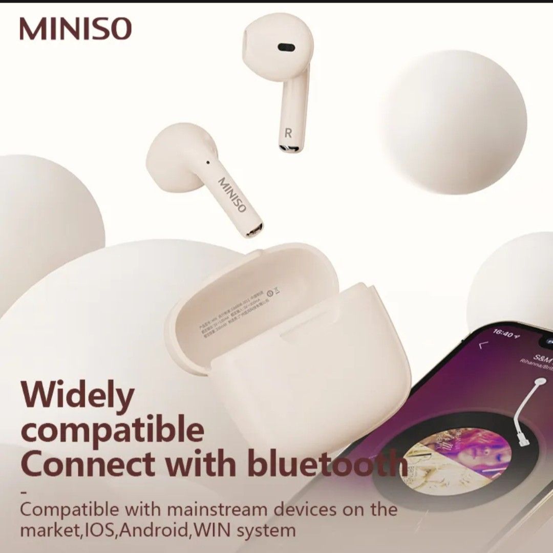Miniso Bluetooth Earphones( Light Pink ) on Carousell