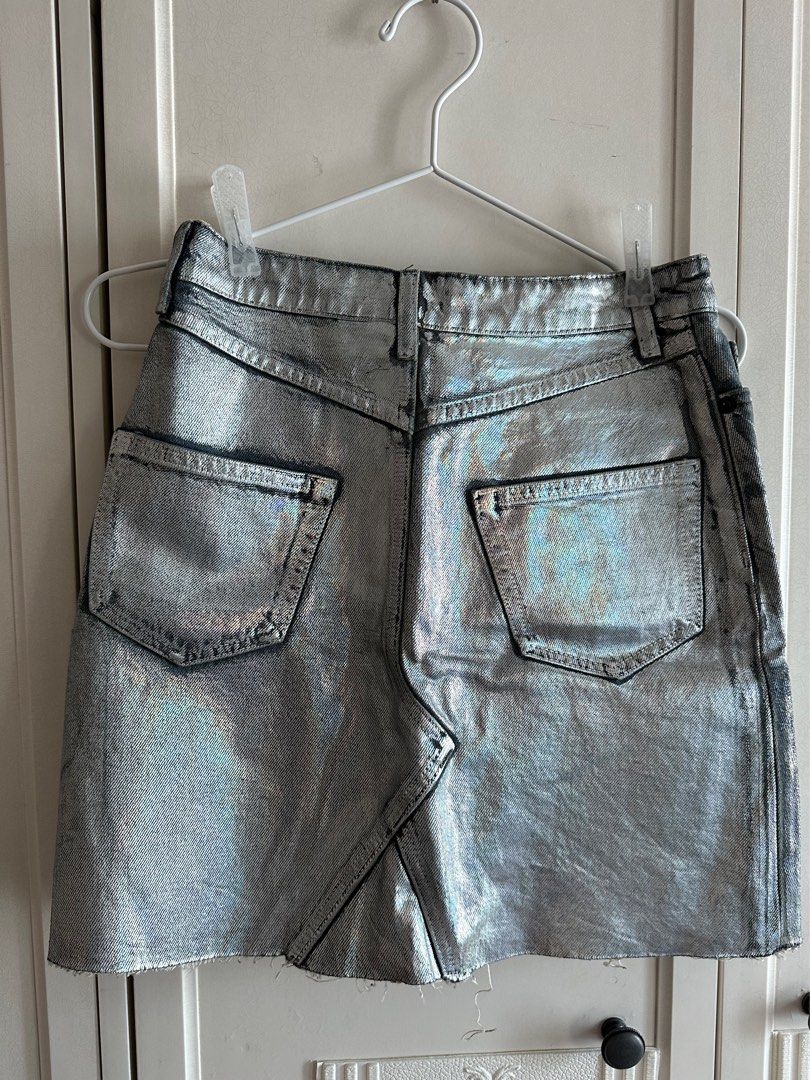 Holographic denim skirt clearance