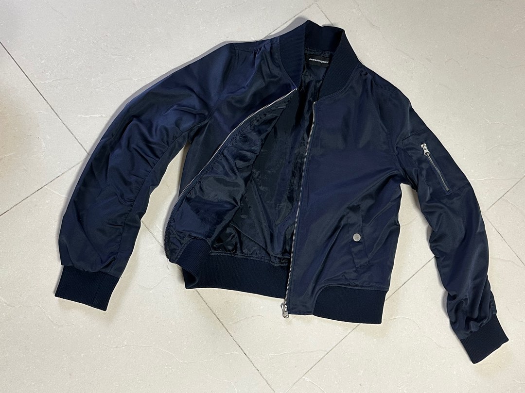 Navy Blue Bomber Jacket, Women's Fashion, Coats, Jackets and Outerwear ...