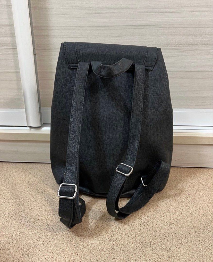 New Look Leather Backpack Ring Flap Drawstring Black Strap charles keith zalora Women s Fashion Bags Wallets Backpacks on Carousell