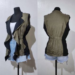 olive green and black vest army green black ruffle vest