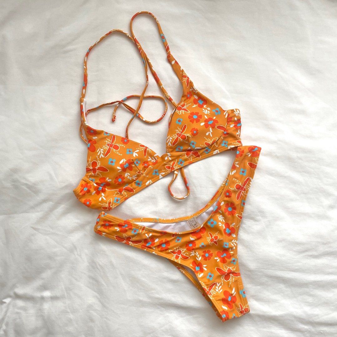 orange floral bikini on Carousell