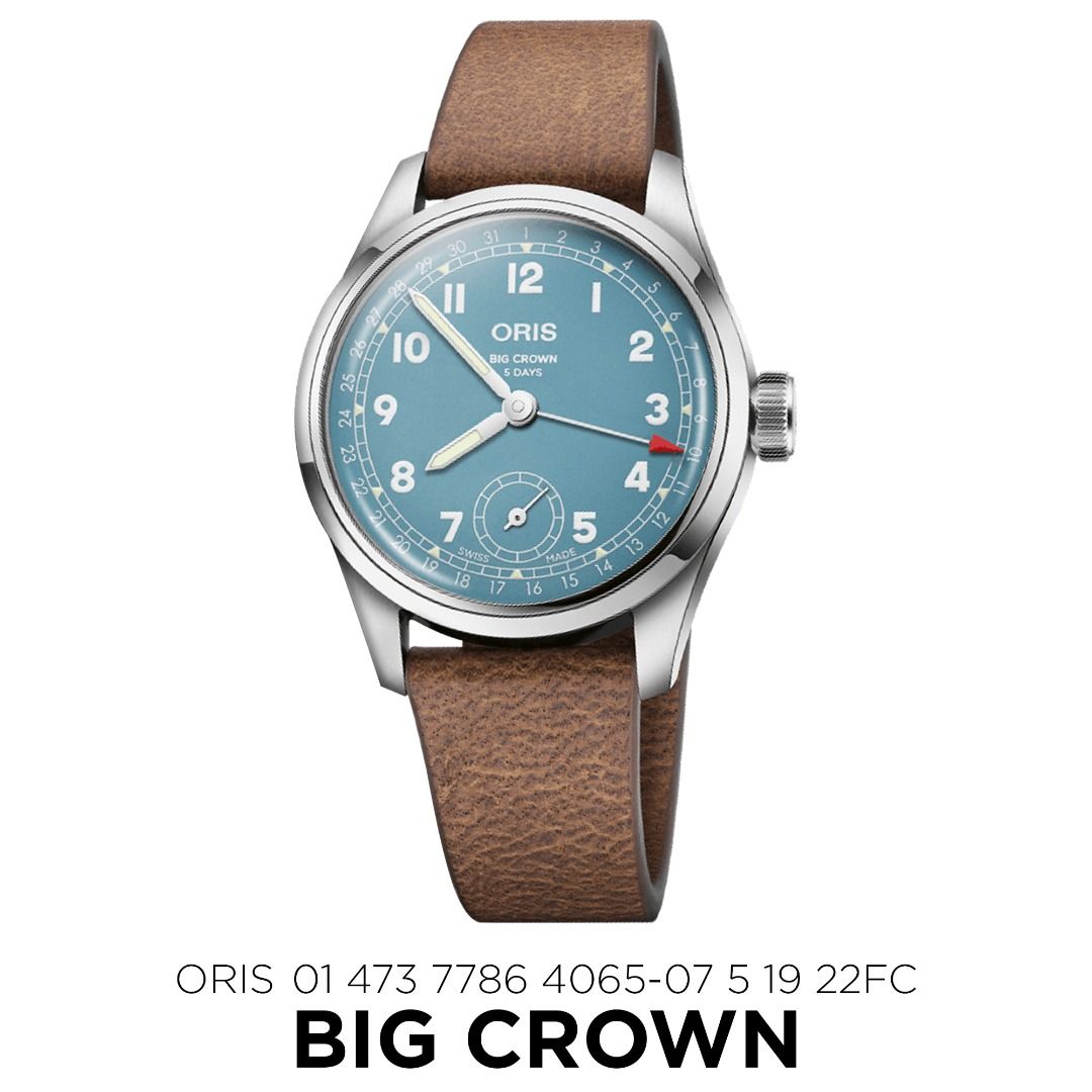 Oris Big Crown Blue Teal Dial Automatic Watch 01 473 7786 4065-07 5 19 22FC (Category: Luxury Watches) located in San Juan City. Submitted by canaantime (Listing ID 1235396708, Image 1). Description: MATERIAL: Multi-piece stainless steel case SIZE: 38.00 mm TOP GLASS: Sapphire, domed on both sides, anti-reflective coating inside CASE BACK: Stainless steel, screwed, see-through sapphire glass OPERATING DEVICES: Stainless steel screw-in security cr