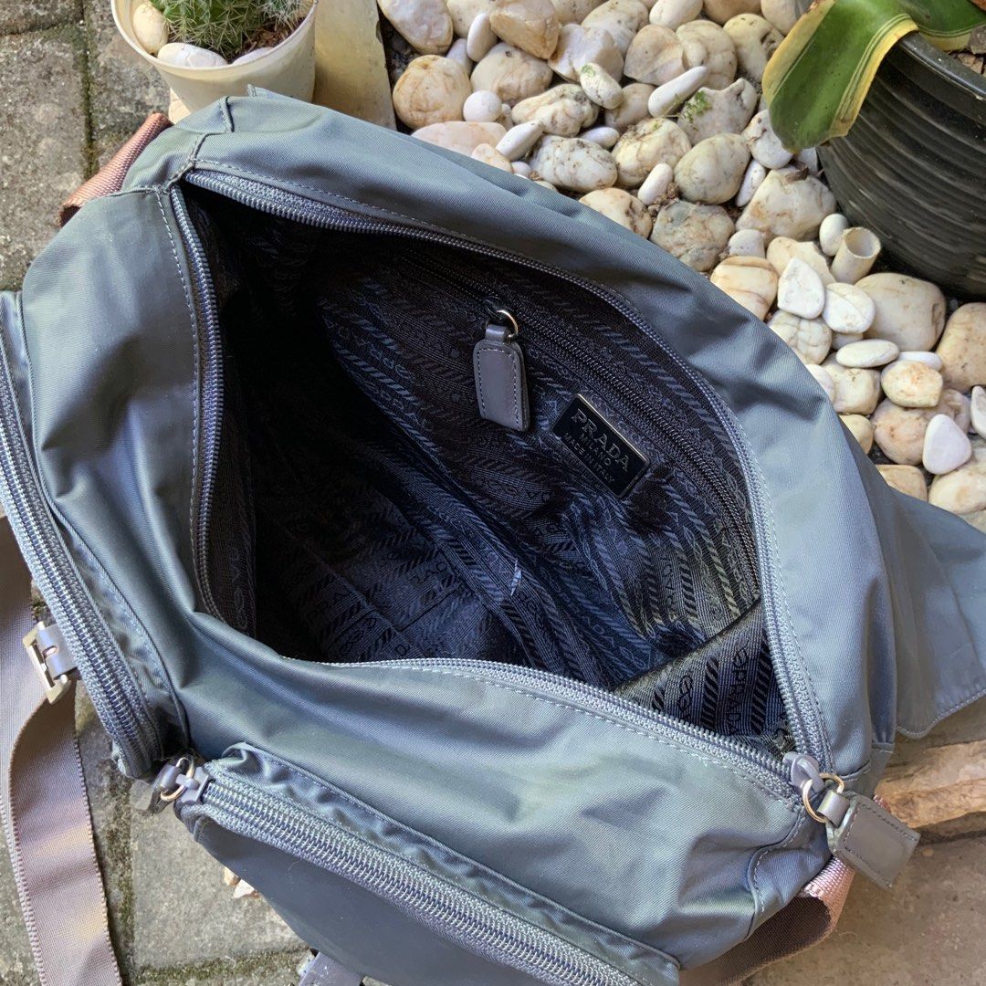 PRADA VINTAGE GREY NYLON MESSENGER BAG, Fesyen Pria, Tas & Dompet , Tas