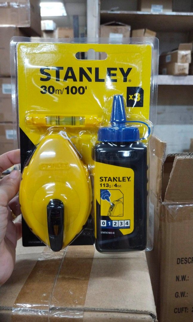 Stanley Chalk Line Reel with Line Level and Blue Chalk 4oz #47-443,  Commercial & Industrial, Construction Tools & Equipment on Carousell