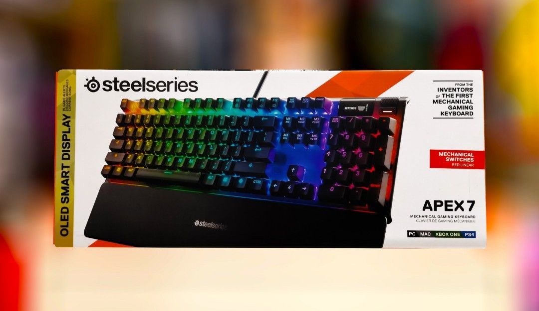 STEELSERIES APEX 7 MECHANICAL GAMING KEYBOARD (RED LINEAR SWITCH) (Category: Computer Keyboard) located in San Juan City. Submitted by blueswitchpc (Listing ID 1235340102, Image 1). Description: NEW STOCKS AVAILABLE📣📣 STEELSERIES APEX 7 MECHANICAL GAMING KEYBOARD (RED LINEAR SWITCH). APEX 7 Mechanical Switch Gaming Keyboard with OLED Smart Display ● OLED Smart Display delivers information straight from games and apps ● Instant notifications fro