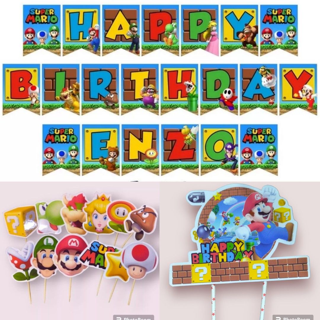 Super Mario Theme Birthday Party Banner Cupcake Cake Topper Decoration super-mario-theme-birthday-party-banner-cupcake-cake-topper-decoration