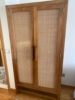 *FREE DELIVERY* Large, solid teak and rattan cabinet