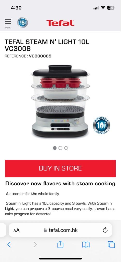 Tefal steam and light VC3008, TV & Home Appliances, Other Home ...
