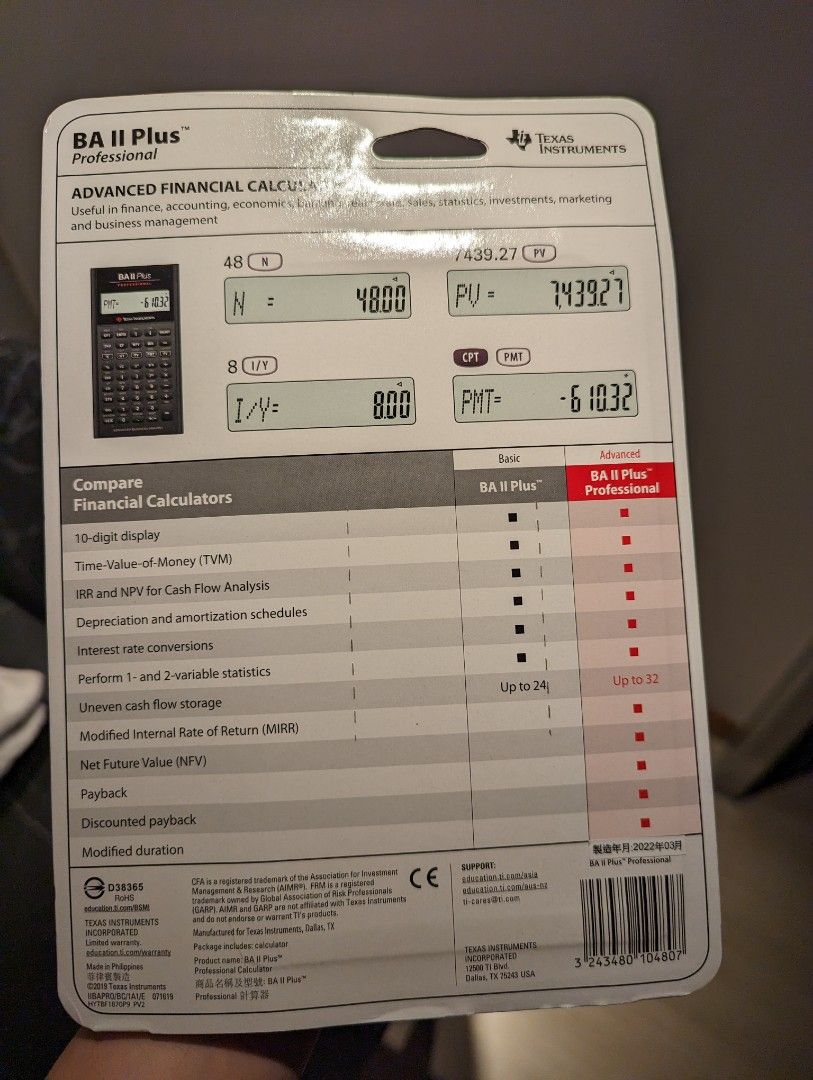 Texas Instruments Cfa Texas Instruments BAII Plus Professional Financial Calculator (Approved ...