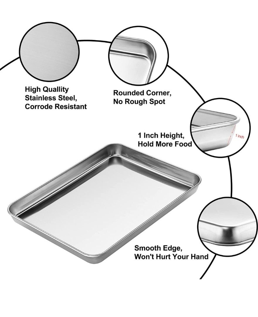Baking Sheet, Zacfton Cookie Sheet Stainless Steel Toaster Oven Tray Pan Rectangle Size 12 x 10 x 1 inch, Non Toxic & Healthy,Superior Mirror Finish 