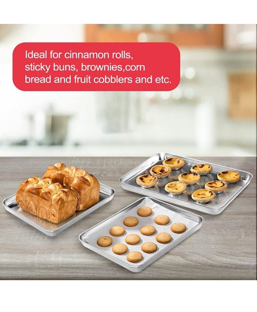 Baking Sheets Set of 2, Stainless Steel Baking Pan Tray Cookie Sheet,  Rectangle Size 16 X 12 X 1 inch, Healthy & Non Toxic, Rust Free & Mirror  Finish, Easy Clean 