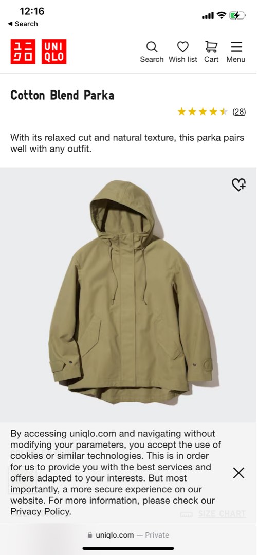 Uniqlo cotton blend parka on Carousell