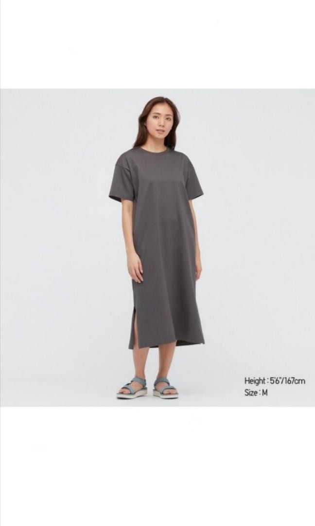 Uniqlo Like New Mercerized Cotton Short Sleeve Long T-Shirt Dress in Grey,  Size: Woman S, Women's Fashion, Dresses & Sets, Dresses on Carousell