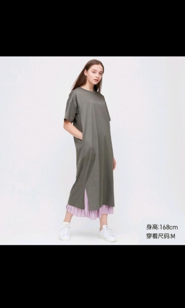 women mercerized cotton short sleeve long t dress Women's U AIRism Cotton Short-Sleeve Long Flare Dress