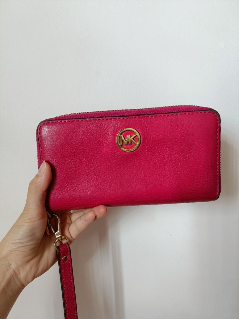 Used genuine Michael Kors MK leather wallet hot pink