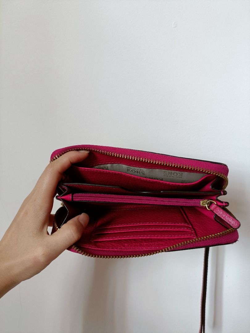 Used genuine Michael Kors MK leather wallet hot pink