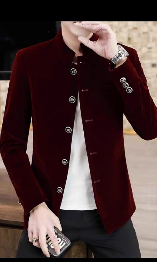 Maroon velvet outlet jacket mens